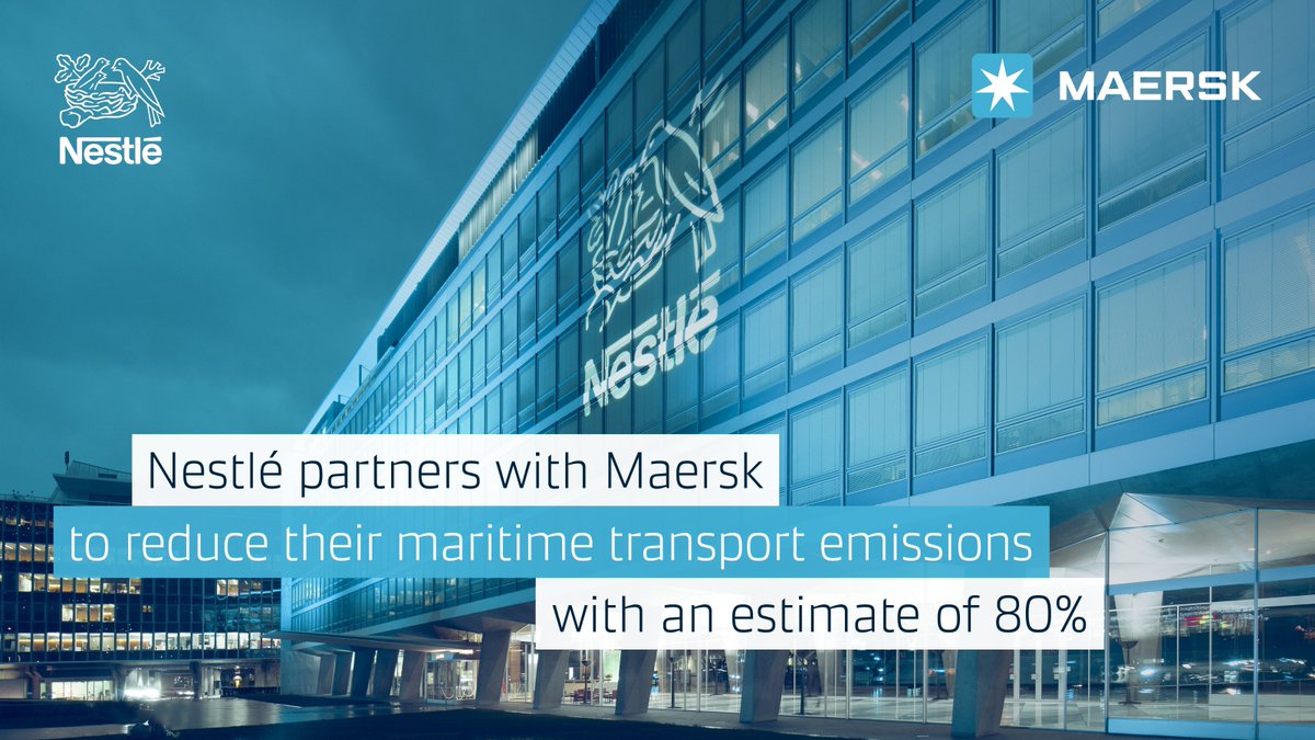 Maersk's tweet photo. ๐ฃNEWS: @Nestle buys our ECO Delivery solution for 100% of its ocean cargo under #Maersk care ๐ข๐
Nestlรฉ aims to reduce their total #emissions by 2030 with 50% and #ECODelivery is an effective solution to help reach this goal.
๐Read full press release: https://t.co/9lZFlGFCSt https://t.co/ZQhykQLoxj