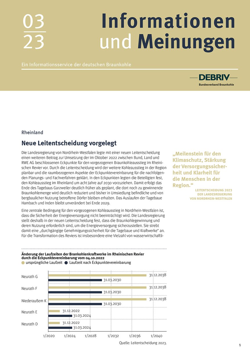 Die neue Ausgabe von Informationen und Meinungen ist erschienen. Infos zur #Leitentscheidung in NRW, der #Versorgungsreserve und dem #Strukturwandel in den #Kohleregionen. braunkohle.de/wp-content/upl…