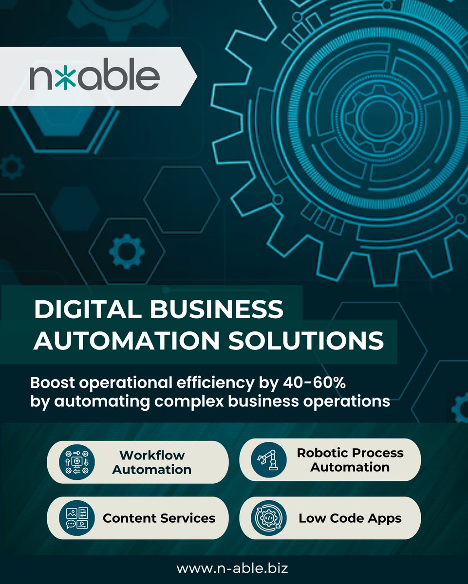 Looking to automate your business processes? Our solutions can help.

Visit: n-able.biz/applications-d…

#BusinessAutomation #ProcessAutomation #WorkflowAutomation #RoboticProcessAutomation #RPA #ContentServices #LowCodeApps #Automation #Technology #Nable