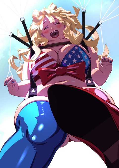 【パラシュート】
前回描いたスカイダイビングのその後です!ぽっちゃりブロンドガールのテカテカ衣装が好きです 