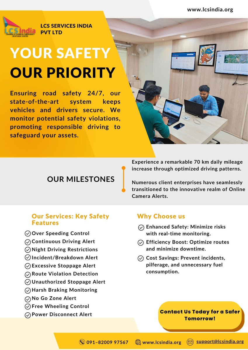 india_lcs's tweet photo. Empower your fleet with LCS Services India's cutting-edge safety solutions! 🚗💡 Maximize efficiency, minimize risks, and save costs with our state-of-the-art system. Your safety is our top priority! 🛣️✨ #RoadSafety #FleetManagement #LCSIndia #SafetyFirst https://t.co/ggBK2pDc7w
