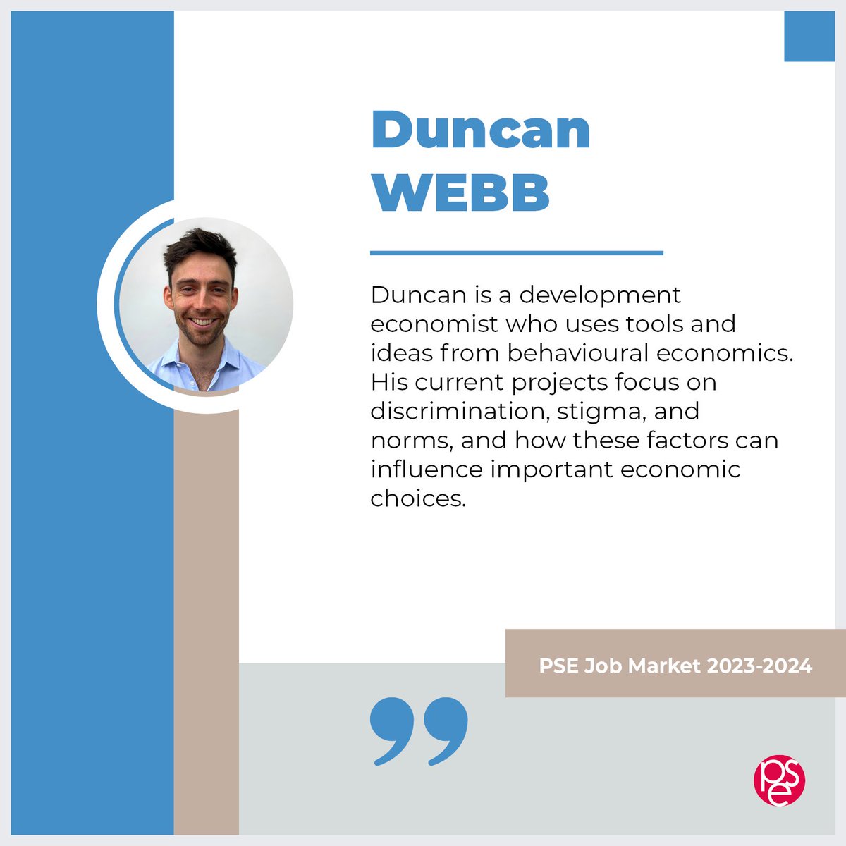 💼 #JOBMARKET (15/15) 🔎 Meet @dunc_webb (@PSEinfo @SorbonneParis1), an EJME and JOE Network candidate presented by the Paris School of Economics on the international Job Market. Read his JM paper, download his CV and visit his personal website: parisschoolofeconomics.eu/en/webb-duncan/