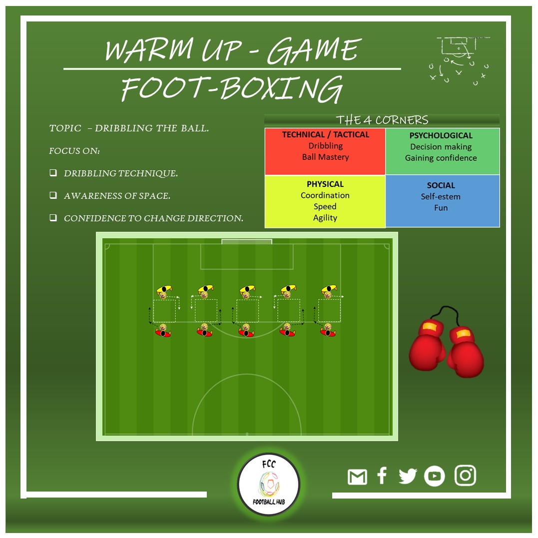 HubFcc's tweet photo. 💥Warm UpGame⚽️
📝 Foot-Boxing
🎯 Dribbling.
🥅 Technical detail when dribbling with both feet.
Download our collection of games in our Website, link in bio.
#HubFcc #Coaching #footballsessions #footballmanager #footballcoach #soccer #football https://t.co/9Pt0oCnLnz