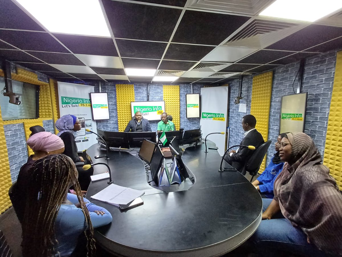 PLACNG's tweet photo. Moments ago, 2023 PLAC Legislative Interns were Live at @NigeriaInfoAbj FM Abuja with @FemiDlive.  The focus of the conversation was on Gender-based Violence in Nigeria and Legislative Intervention to commemorate the #16DaysOfActivismAgainstGBV 

#EUinNigeria 
#EU4DemocracyNG 
#16DaysOfActivism2023 #16DaysOfActivismAgainstGBV 
#PLACInternship 
#PLACInternship2023