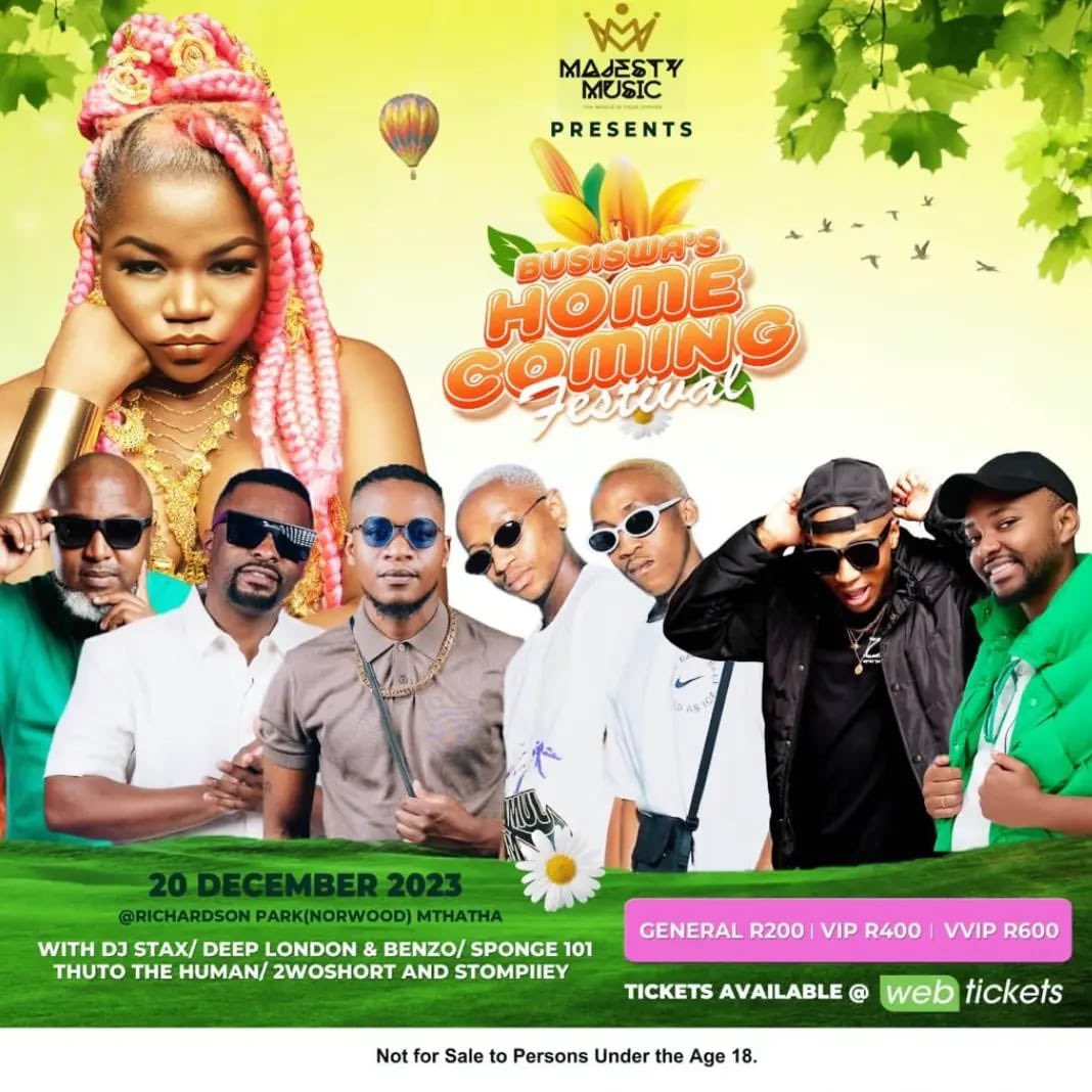 Mthatha stand up for the Queen’s Home Coming! 

Its a festive extravaganza!!! 
December mawufane nomnye💃🏾💃💃

Tickets are available at <a href="/webtickets/">webtickets</a>🥳🥳
<a href="/busiswaah/">Her Majesty</a>