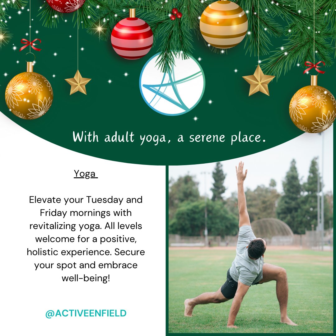 🧘‍♀️ Day 13 🌿

Elevate your mornings with revitalizing #yoga!

📅 Tuesdays, Jan 9 to Mar 26, 2024
📍 Bush Hill Park URC, EN1 1DJ

📅 Fridays, Jan 12 to Mar 22, 2024
📍 David Lloyd Enfield, EN1 4LF

Book Now: activeenfield.uk/whats-on/

#ActiveEnfield #getactive #Enfield #YogaMornings