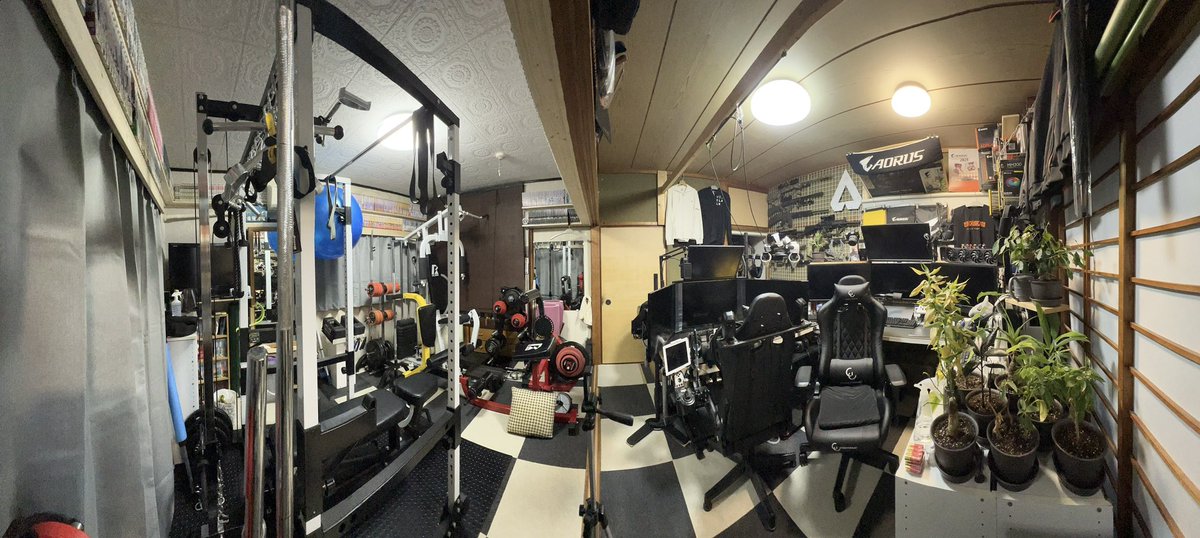 lovesilvias15's tweet photo. 部屋全体は初出し
ライティングや部屋を暗くせず、誤魔化し無しガチの現状
#2023年
#お前らのPCデスク周り晒してけ 
#お前らのPCデスク周り晒していけ
#趣味部屋 
#ハンコン
#ドライブシュミレーター 
#エアーガン
#ガンラック 
#トレーニングルーム 
#ホームジム https://t.co/JmNLoaLdXI