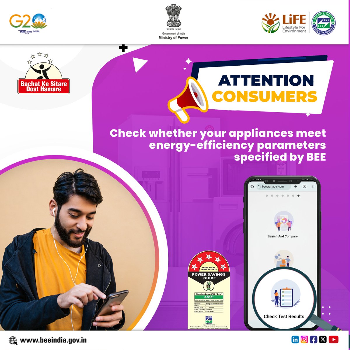 beeindiadigital's tweet photo. Consumers can check whether their appliances meet energy-efficiency parameters specified by #BEE by visiting https://t.co/xcTeRhRCd0.
Make informed decisions for a smarter and energy-efficient lifestyle. #SaveEnergy #EnergyEfficiency #StarRating #StarLabel https://t.co/xcgJdtb6Oc