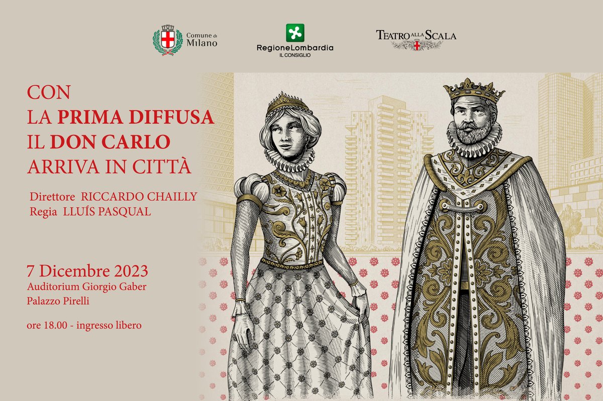RegLombardia's tweet photo. #PrimaDiffusa
Domani, presso il Teatro alla Scala, verrà messo in scena il Don Carlo di #GiuseppeVerdi e l'opera sarà trasmessa in diretta anche presso l'Auditorium Giorgio Gaber di Palazzo Pirelli.
L'ingresso è libero e gratuito fino a esaurimento posti👉https://t.co/OBdHxvfM7R https://t.co/B4b2fgefjb