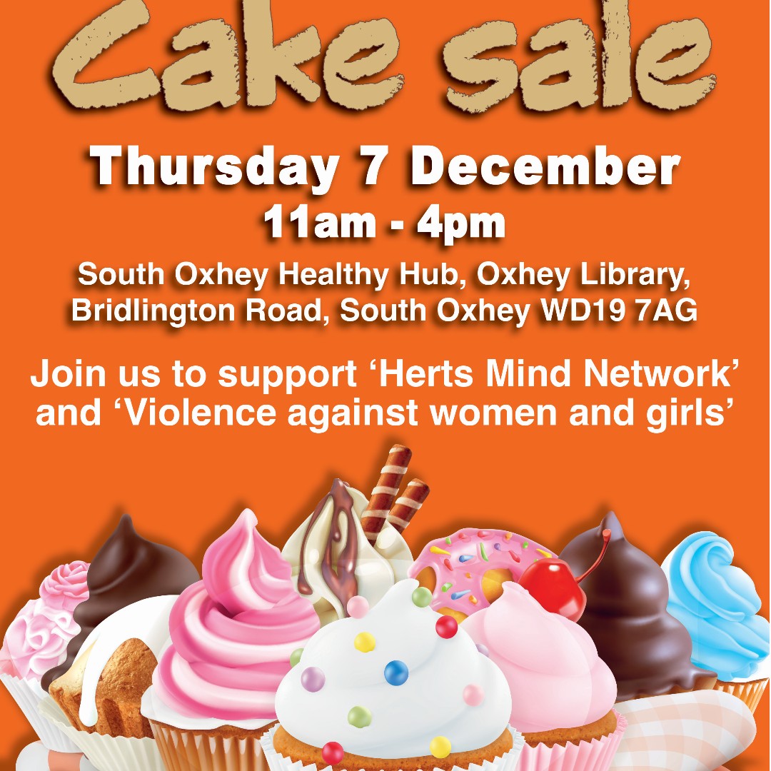 Tomorrow!
Support a good cause and enjoy some delicious treats at South Oxhey Healthy Hubs 

#changethestory #changethestoryinherts #16daysofaction #endgenderbasedviolence #NoExcuse