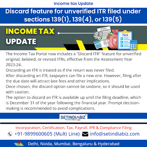 setindiabiz's tweet photo. 📣 Did you check out the new “Discard ITR” feature on the Income Tax Portal?
☑️ Here’s what it does!
For any queries, apply @https://bit.ly/3FFjMex
#ITRUpdates #TaxConsultation #Setindiabiz https://t.co/hXzRvmCPsU