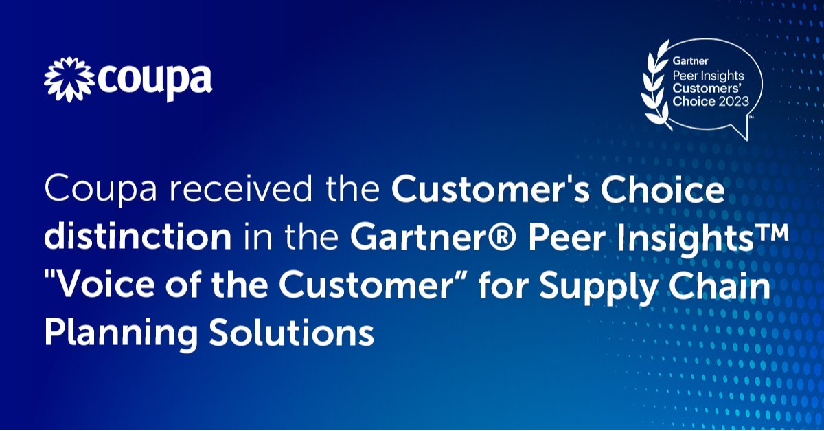 Voice of the #Customer: <a href="/Coupa/">Coupa Software</a> is THE ONLY provider to receive the Customers Choice Distinction <a href="/gartner_inc/">Gartner</a> bit.ly/3Ne8LVG
