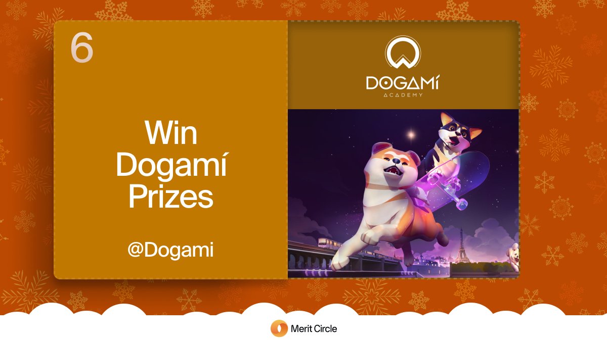 🟠MC Advent Calendar Day 6: Dogami🎁 Challenges, prizes, and holiday cheer!🏆🎄 Today's challenge: 1⃣ Follow @MeritCircle_IO & @Dogami! 2⃣ RT this post 3⃣ Complete the quests: hub.onbeam.com/advent For a chance to win $200 ~ in prizes! 🎅 3 total winners!🥇