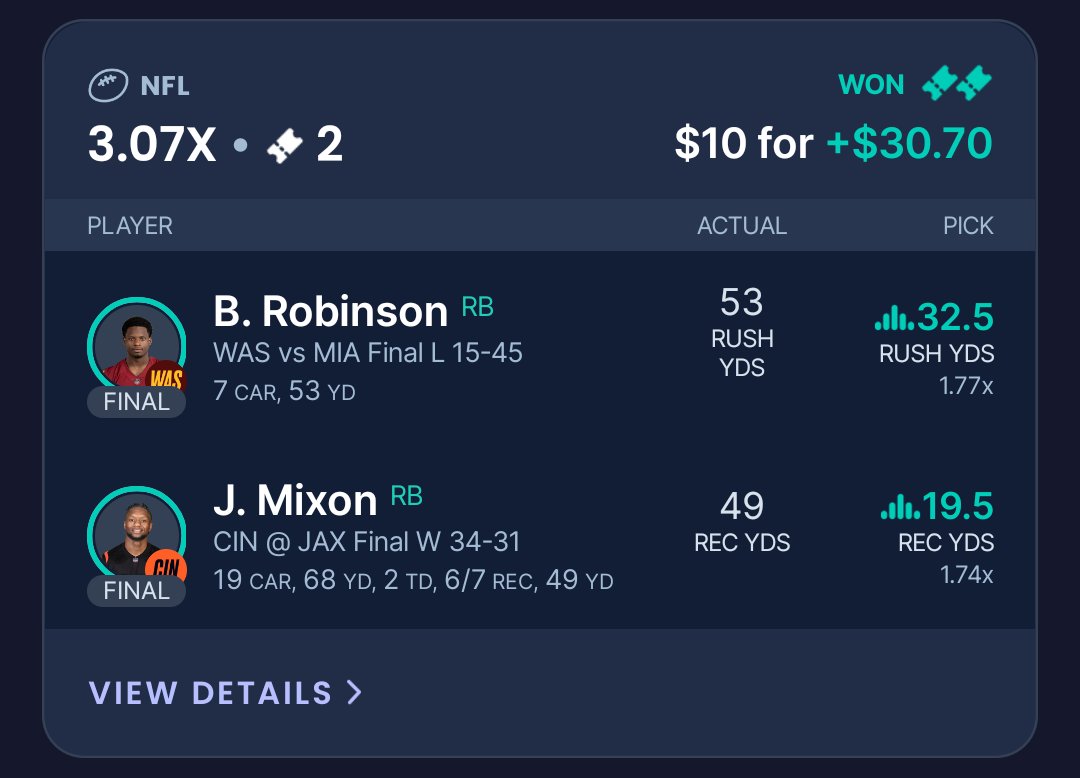 🚨#fliff/#prizepicks/#SleeperPicks/#underdog/#NFL A little late, BUT! MIXON #POTD CASHES! Join Discord for winning pairs!

Premium Discord: whop.com/chrollobetts/?…

Free Discord: discord.gg/MTkCrsgdM5

#betting #bettor #gamblingtwitter #gamblingx #Bengals #CINvsJAX #Cincinnati