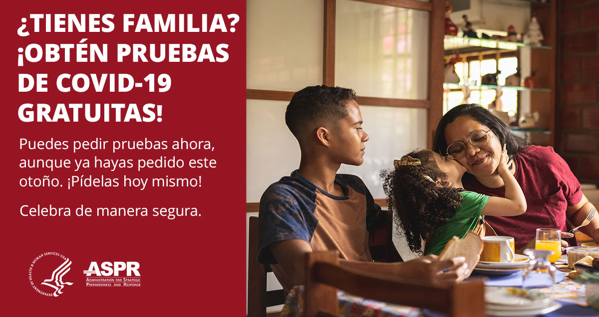 Obtén #PruebasDeCOVID19 para hacerte en casa enviadas directamente a ti, sin costo alguno, ni siquiera por el envío. 

¡Pide las pruebas ahora para que las tengas a mano cuando las necesites! 

COVID.gov/es/tests

<a href="/HHSGov/">HHS.gov</a> <a href="/CDCgov/">CDC</a> #COVID19