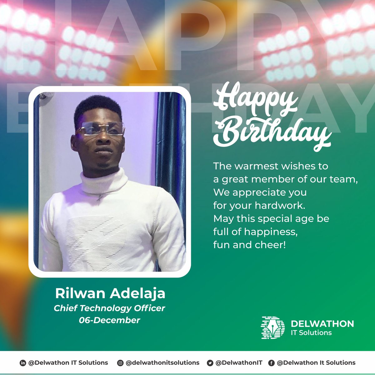 DelwathonIt's tweet photo. Here's to another year of accomplishments under your inspiring leadership. Happy Birthday, Mr. Rilwan. 🎁🎈

#delwathonitsolutions #birthday #happybirthday
#newage #december #newyear
#Twitter https://t.co/4ko1IK1SMk