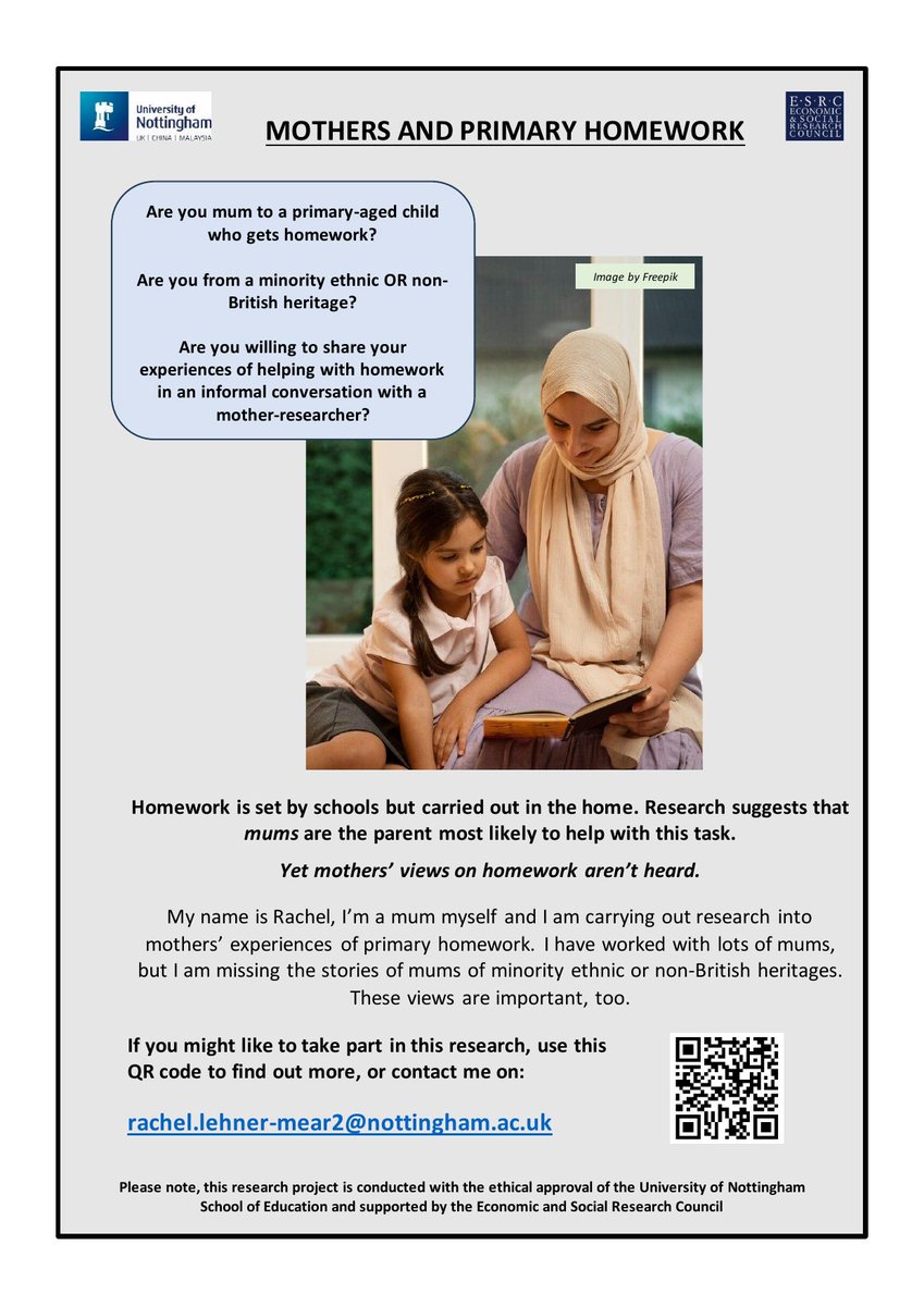 Hello X friends! Still recruiting. Would appreciate a share. Looking for Mums of primary-aged children who receive homework (either BAME or non-British) who are happy to chat about their experiences. Very understanding of busy mums' lives!