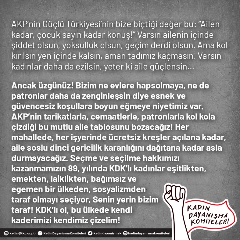 kadindayanismak's tweet photo. AKP'nin kadınlara dönük planladığı esnek ve uzaktan istihdam modelinin, ortaokul ve liselere getirilen "Türk sosyal hayatında aile" dersinin amacı bizleri toplumsal yaşamdan silmektir.

Bize evin kapısını gösterenlere biz de bu ülkenin kapısını göstereceğiz❗ https://t.co/wqx0OhV5R2