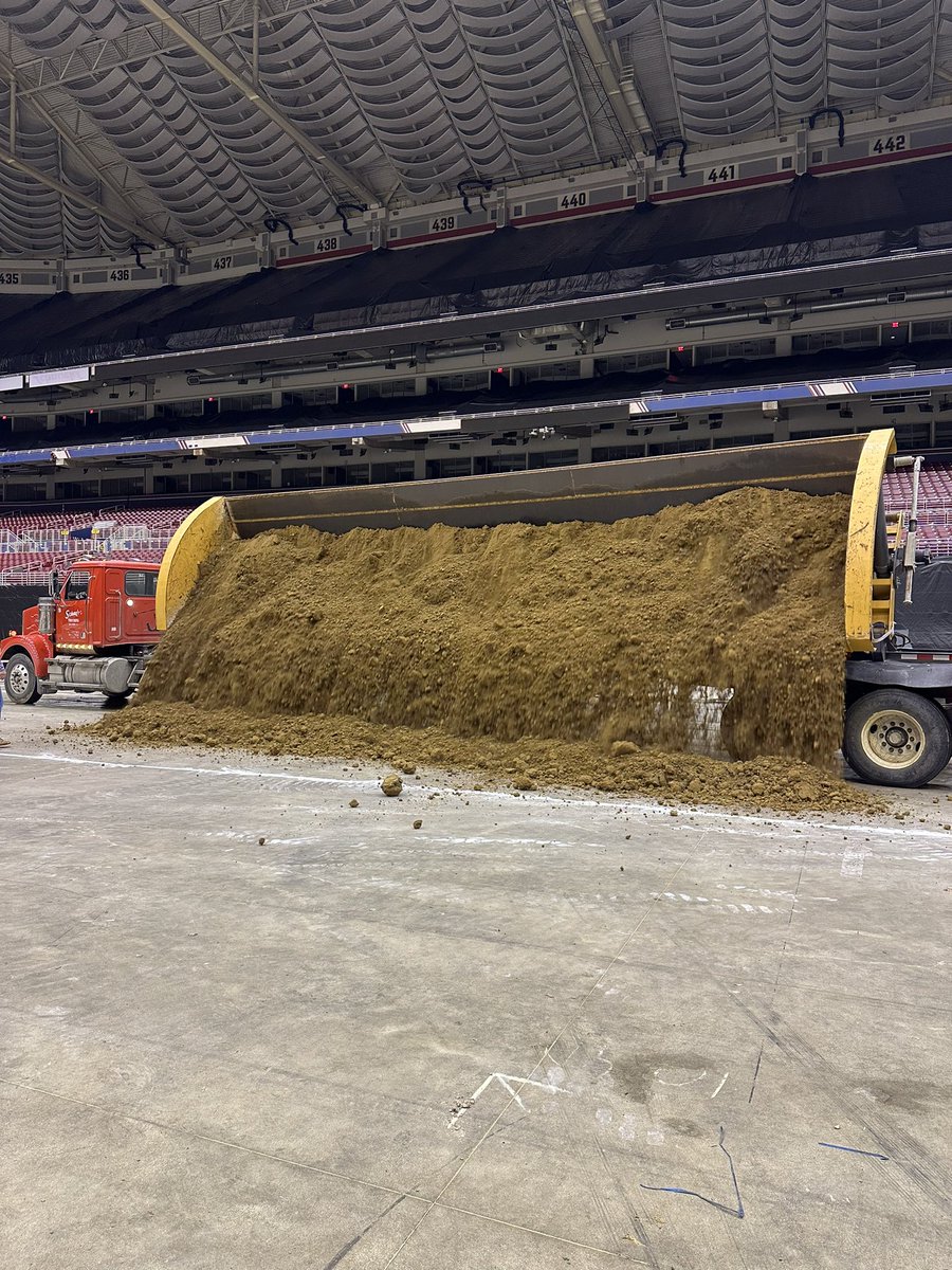 Who is ready to build a race track? The first load of dirt hit the Dome floor at 7:16 am. Only 374 loads to go.