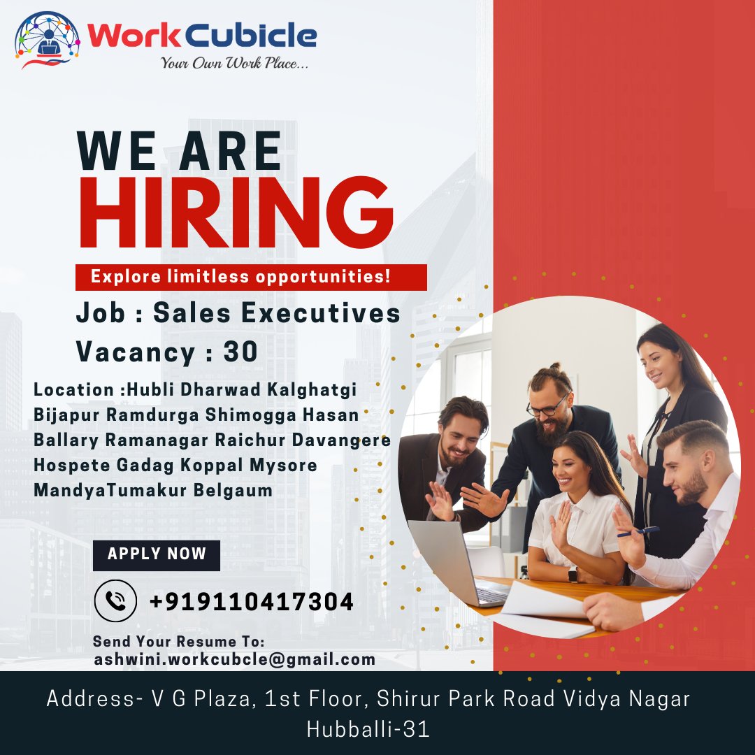 WorkCubicle's tweet photo. Exciting News- We are hiring almost 30 sales executives. Apply Now !
.
.
.
#workcubicle #job #jobhiring #hiringnow #marketing #salesexecutive https://t.co/MFCEb24kh1