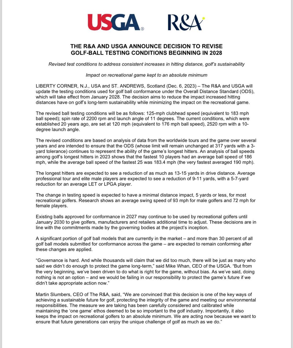 NUCLRGOLF's tweet photo. 🚨🚀❌ #ROLLING IT BACK — The R&amp;A &amp; USGA announce their decision to roll back the golf ball starting in 2028 for Professionals and 2030 for Amateurs. 

(H/t @acaseofthegolf1) https://t.co/tZ28jpWNIo