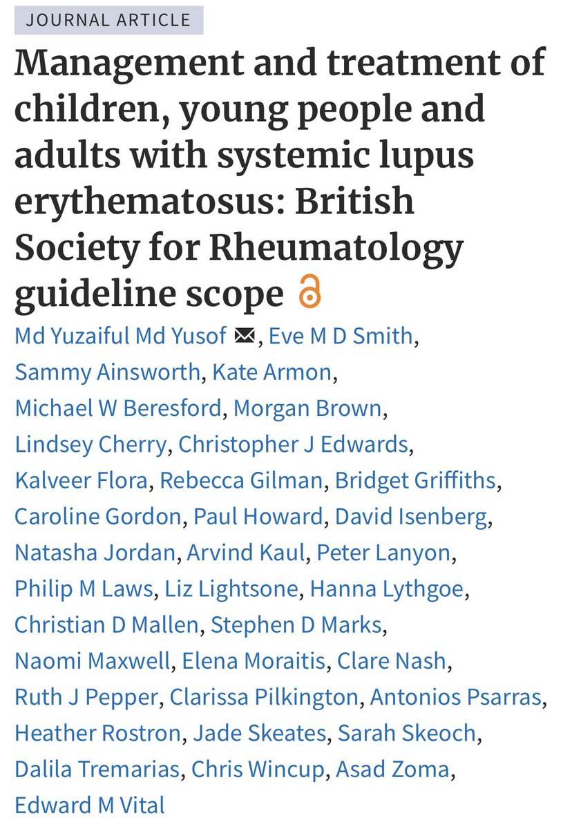 🔔 Please find the BSR Guideline Scope for Management & Treatment of children, young people and adults with #SLE. Delighted to be working with the Working Group members and the @RheumatologyUK Steering Group. Expected Full guidance in 2025 bit.ly/46OibOB @RheumJnl