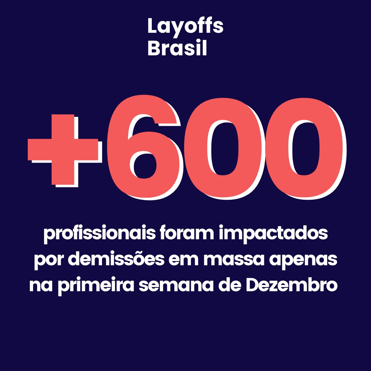 Mais de 600 profissionais foram impactados por demissões em massa apenas na primeira semana de Dezembro

📌 CESAR - 05/12/2023 - 49 profissionais afetados - layoffsbrasil.com/cesar
📌 Dafiti - 05/12/2023 - Aproximadamente 100 profissionais impactados - layoffsbrasil.com/dafiti
📌