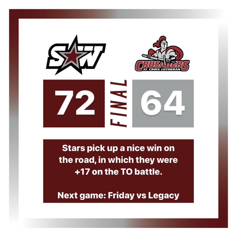 That’s a W! The boys pick up a nice win at St. Croix Lutheran last night!

Next game: Friday vs Legacy, @ SW