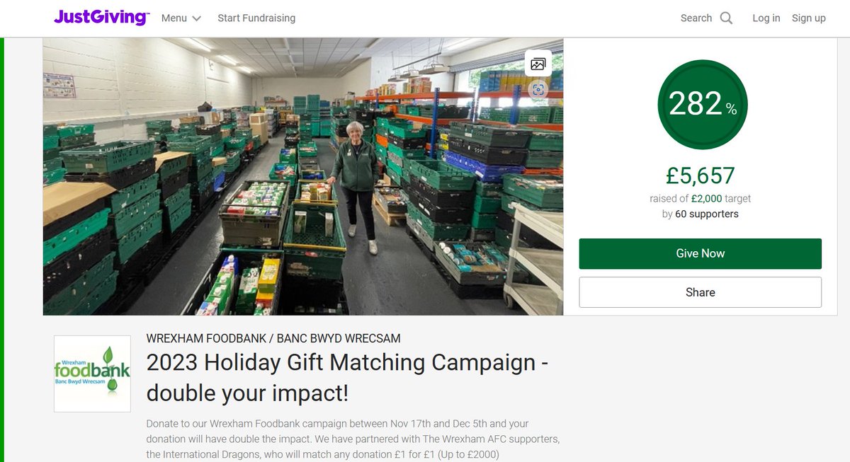 Wow, you have raised £5,657! A huge thank you to everyone who has donated to the Holidays Gift Matching Campaign with the International Dragons, who say 'Thanks for smashing our goal, we are thrilled! Happy Holidays and thanks again for supporting The Wrexham FoodBank' @wasUESH
