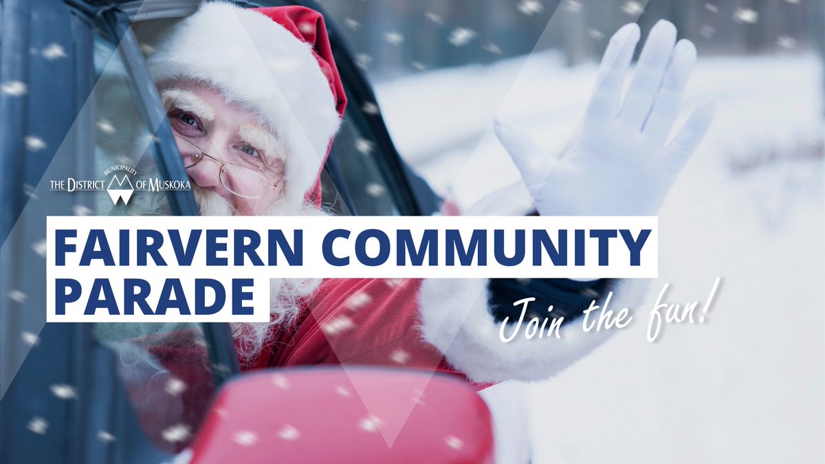 DistrictMuskoka's tweet photo. Join us in spreading holiday cheer in Huntsville! 🎄 Decorate your car, truck, wagon, or bike and join the Fairvern Community Parade. Drive by 14 Mill St. on Fri. Dec. 15 at 2pm Let's bring smiles to the residents of Fairvern Long-Term Care Home! 🚗 #Huntsville #CommunityParade https://t.co/xnXSbBdxYt