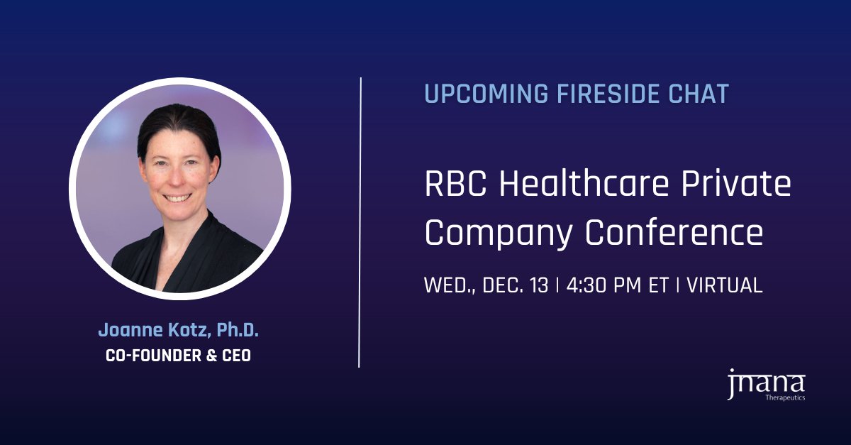 Jnana will wrap up a busy season of IR conferences with a virtual fireside chat on Dec 13 at the @rbccm Healthcare Private Company Conference. Company leadership will also participate in 1:1 meetings. bit.ly/3GvMUoN #biotech #drugdiscovery
