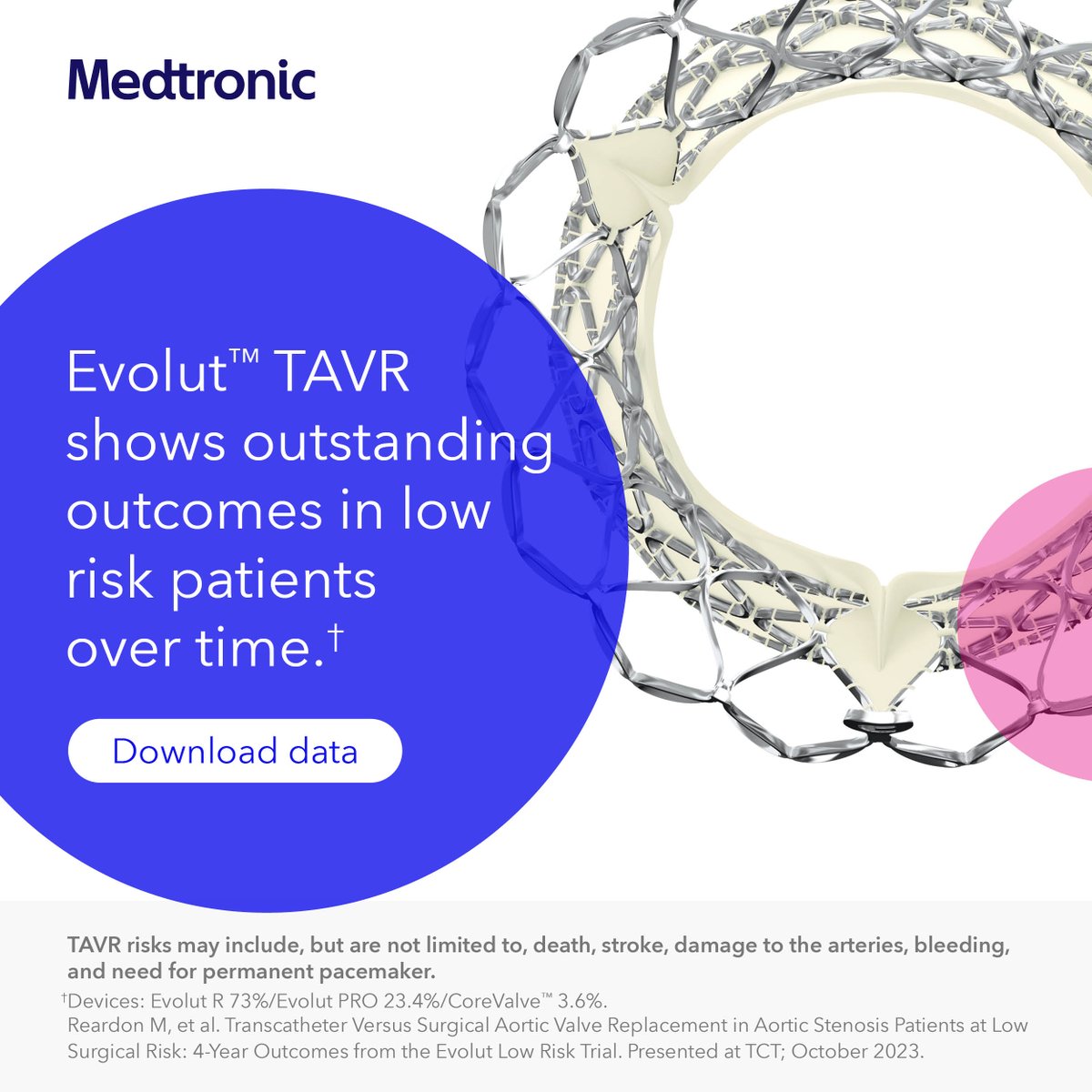 Evolut™ #TAVR is the ONLY platform to show numerically lower rate of death or disabling stroke in low-risk patients at 4 years than #SAVR. Discover the outcomes: bit.ly/4ab3MPx Risk info: bit.ly/4a8PEpN