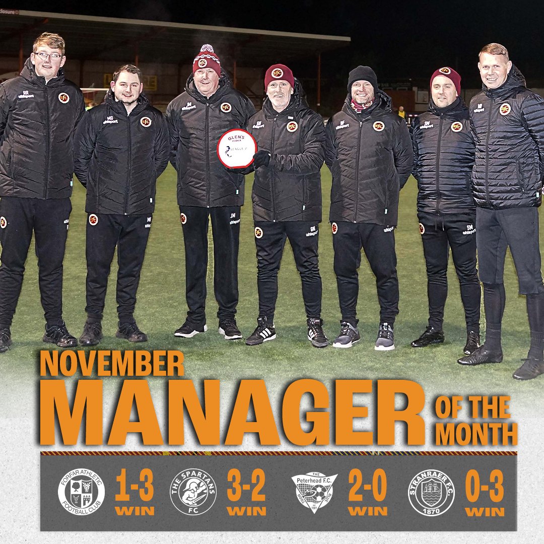 StenhousemuirFC's tweet image. 𝗠𝗔𝗡𝗔𝗚𝗘𝗥 𝗢𝗙 𝗧𝗛𝗘 𝗠𝗢𝗡𝗧𝗛 | 𝗡𝗢𝗩𝗘𝗠𝗕𝗘𝗥

A huge congratulations to Gary and all the coaching team on winning Manager of the Month!

Gary &amp;amp; the coaching staff guided us to 4 wins out of 4 in the month of November👏 

#WeAreWarriors⚔️