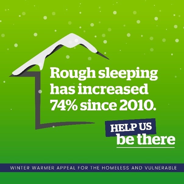 As the cold months settle in, there are even more people experiencing their first winter on the streets. Please help us be there for homeless and vulnerable people this winter. 💙 Find out how you can support our winter appeal ow.ly/BEo250QcWru