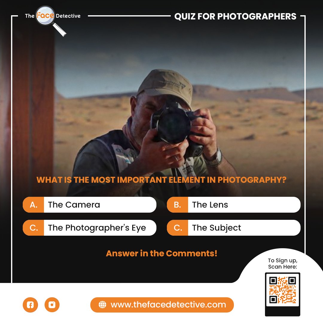 Photographers, do you know what is the most important element in photography? If yes, then let us know your wide guess in the comments!
#FacialRecognition #TheFaceDetective #Quiz #Photographerquiz #photographyquiz #quizforphotographers #freelancerphotographer #eventphotographers