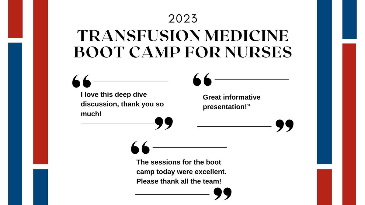 Thank you to all who attended the #Transfusion #Medicine Bootcamp. In case you missed it, the archive is now available in our presentation library! buff.ly/3OHhoHV
#nurses #ontario