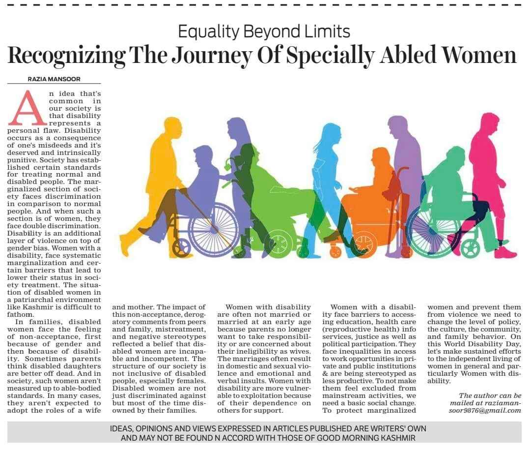 Published in Today's Good Morning Kashmir.
#worlddisabilityday