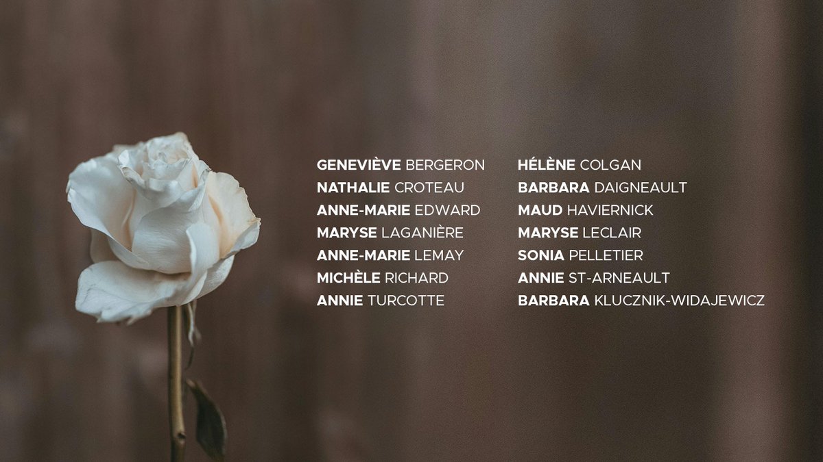 Nous ne devons jamais oublier ces 14 noms. En honorant la mémoire de ces jeunes femmes, nous devons également continuer à travailler pour éliminer la violence fondée sur le sexe et la misogynie violente qui a conduit à la tragédie de Polytechnique. tinyurl.com/53wp4f6r
