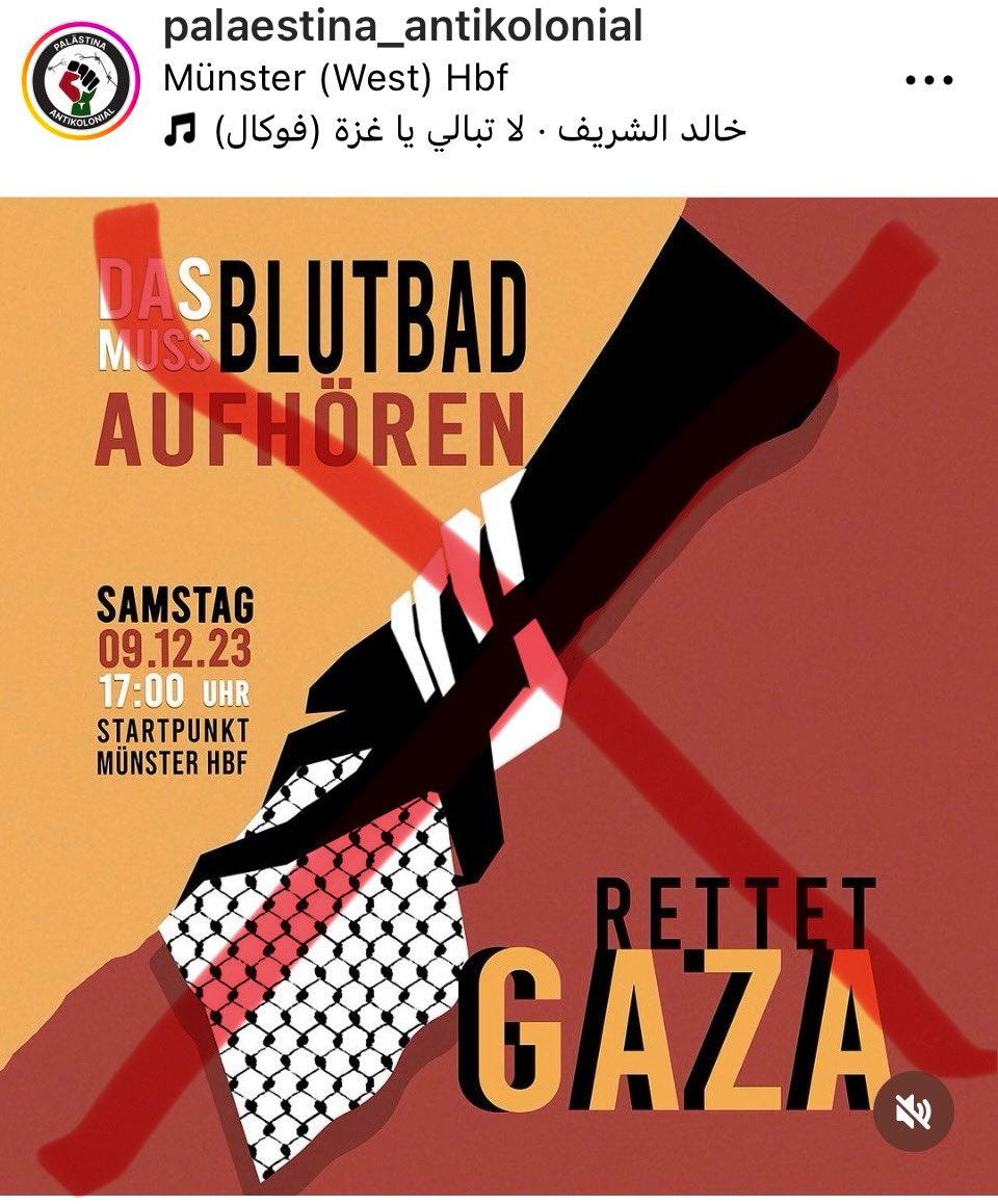 Achtung #Münster antisemitische Peo #Hamas Demo der #Samidoun Unterstützergruppe #PalästinaAntikolonial am 9.12.
@eklat_ms @JuFoDIGMuenster