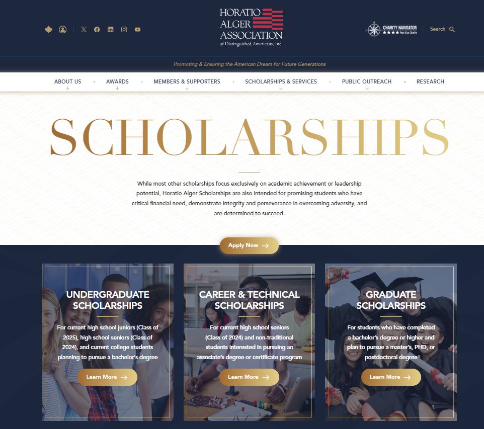 Juniors - the Horatio Alger Scholarship program is live. There are many scholarships available to juniors through this program. The deadline to apply is March 15th. Check out their website to learn more -