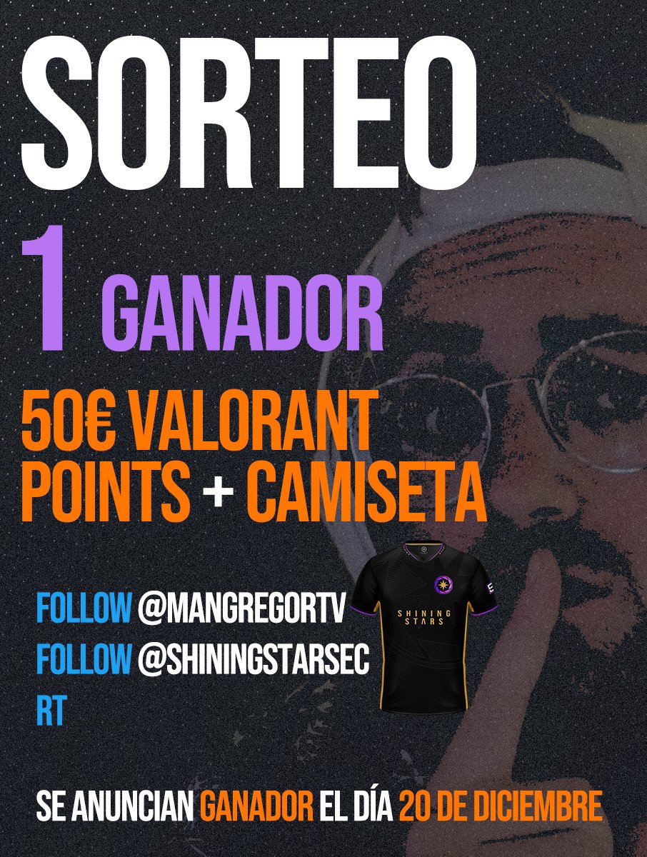 🎁¿Quién quiere Valorant Points Gratis?

Premios 🏆❗️
-50 Euros en VALORANT POINTS
- 1 camiseta de Shinning Stars 

Requisitos 📜❗️
→ Follow: 
- <a href="/ShiningStarsEC/">Shining Stars</a>
- <a href="/MaNGregorTV/">MaNGregor 🉑</a> 
→ RT al tweet💫❗️

IMPORTANTE❗️
El sorteo finaliza el miércoles 20 de diciembre y se dará al ganador