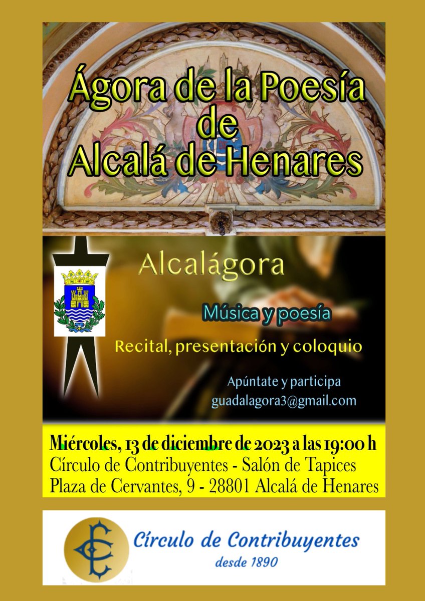 Estimados socios el miercoles día 13 a las 19:00h en el salón de tapices Recital de poesia y musica. Presentan: María Blazquez y Xavier Tusalle