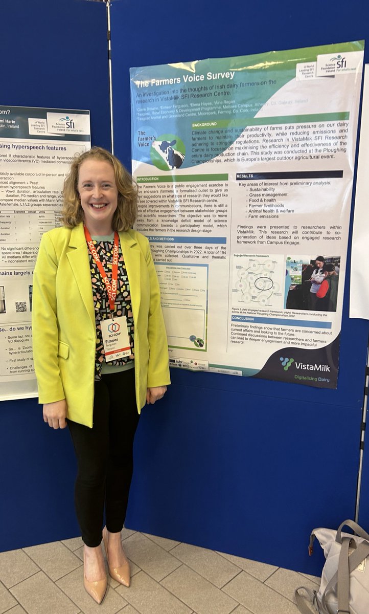 Delighted to represent the fantastic work of <a href="/hayeselena12/">Elena Hayes</a> <a href="/aineregan/">Aine Regan</a> <a href="/teagasc/">Teagasc</a> and the rest of the team <a href="/VistaMilk/">VistaMilk Research Ireland Centre</a> team at #SciCom23 today.  #EngagedResearch @scienceirel <a href="/agriculture_ie/">Dept of Agriculture, Food and the Marine</a>