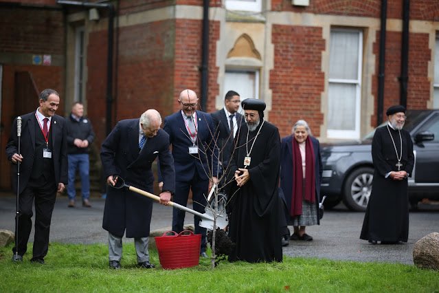 CopticMediaUK's tweet photo. Press Release: https://t.co/6uBHQyXrNY His Majesty King Charles III @RoyalFamily welcomed to The #Coptic Orthodox Church Centre UK @CopticDiocese by Archbishop Angaelos @BishopAngaelos for Advent service, reception and tree planting 🌳 on 5 Dec 2023 during his Coronation Year 👑 https://t.co/qOG6eP8AS9