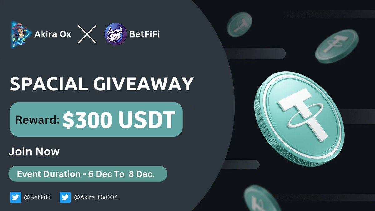 Akira_OX004's tweet image. 😍Betfifi x Akira Ox #Giveaway🥳

🏆Prize Pool ----  $300 Worth #USDT 🥳

To Enter👇
✅Follow @Betfifi &amp;amp; @Akira_Ox004
✅Like❤️,RT &amp;amp; Tag 3 Friend
✅FINISH Gleam : wn.nr/BwYHxj8

⏰8th Dec.
#Airdrops #Giveaway #Earn #Crypto #ReferAndEarn #BSC