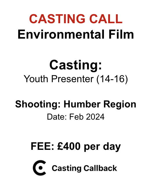 #castingcall #audition 

FREE TO APPLY, please use the following link:
castingcallback.com/job/18394/envi…

All applications via the platform, pls do not reply to this message.