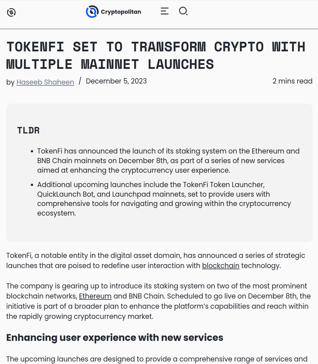tokenfi's tweet photo. Crypto news publication Cryptopolitan featured an article covering #TokenFi and its pivotal role in the rapidly evolving #RWA / #tokenization industry.

The article highlights the upcoming mainnet releases of TokenFi's Token Launcher, the QuickLaunch Bot, and the Launchpad.

TokenFi is gaining recognition rapidly. Barely a month after launch, TokenFi has already taken on a MAJOR role in the RWA / tokenization industry,... and we're just getting started!

2024 is poised to become a monumental year for TokenFi, as we set our sights on an industry projected to be worth a staggering $16 trillion by 2030!

Read the article here 👇 

https://t.co/YSBLFrpcCY