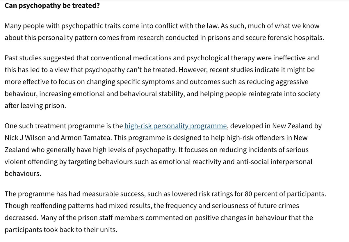 PsychopathyIs's tweet photo. Can psychopathy be treated? Absolutely! 

New developments in treating psychopathy are highlighted by this excellent @NewsroomNZ article by authors who include @psychopathyis Advisory Board member @ArmonTamatea and @H_Eisenbarth  https://t.co/D0ovx3zvov https://t.co/Poru8MdsYS