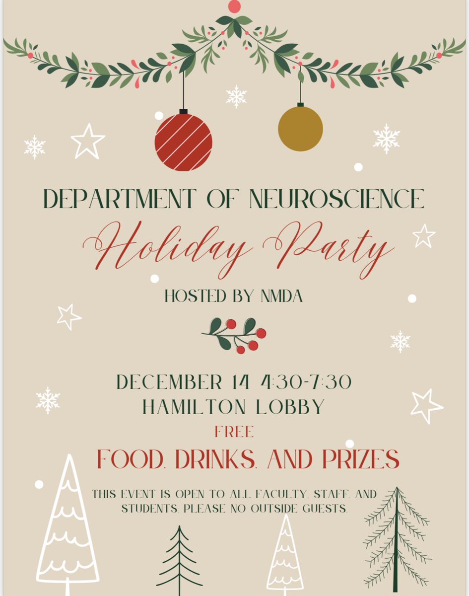 Just over a week away from our annual Department Holiday Party! ❄️☃️🧣 Come by Hamilton for food, drinks, chat, and your chance to win one of our 3 raffle gift baskets 🎁🎄