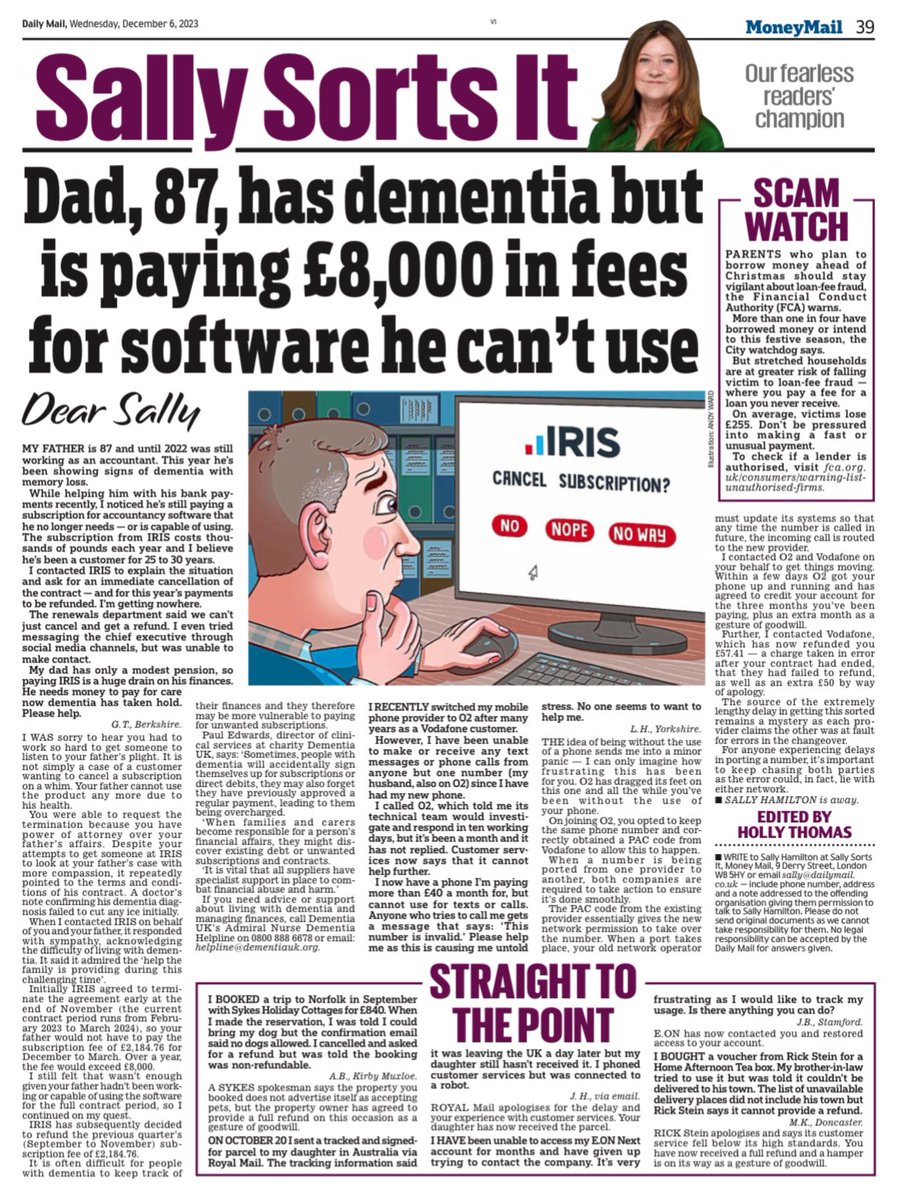 This week, on behalf of Money Mail readers, I’ve been helping get one family a much-needed subscription refund and another get their smartphone back in the land of the living…in today’s <a href="/DailyMailUK/">Mail+</a>